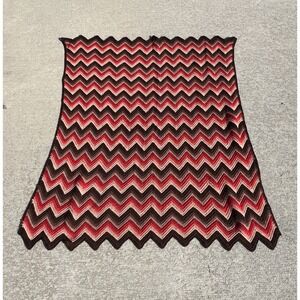 Vtg‎ Afghan Lap Crochet Grandma Chevron Zig Zag Red Pink Brown Handmade Blanket